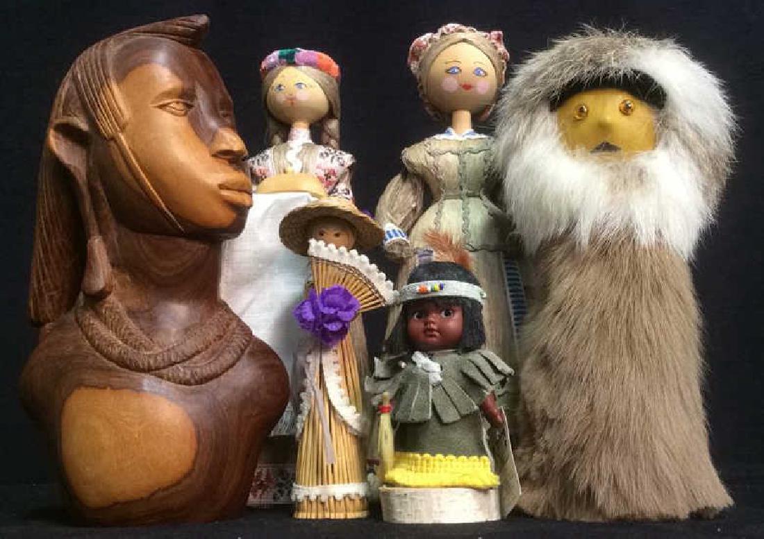 Group Assorted Wood Fur Leather Figurines Group Lot of (1 of 10)