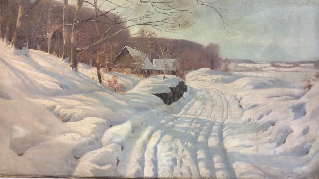 Vintage Signed Snow Scene on Canvas Painting on canvas, (1 of 8)