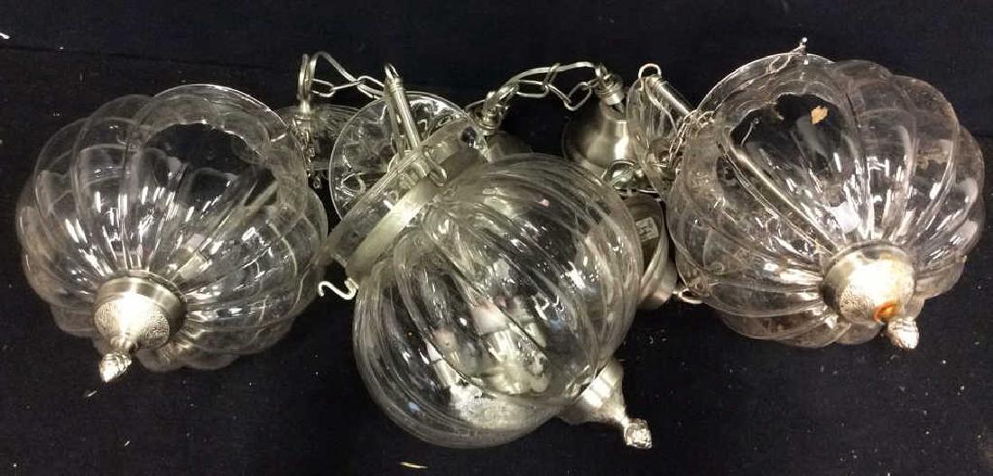 Set 3 Glass Pumpkin Form Chandeliers Good Condition, (1 of 9)