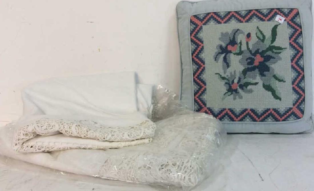 Vintage Needlepoint pillows w Lace table set (1 of 7)