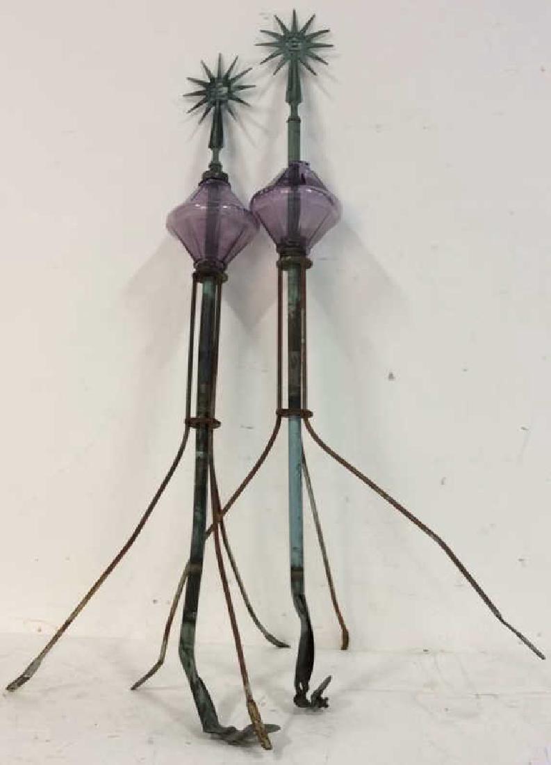 Pair Antique Copper Lightening Rods "Electra" Each (1 of 10)
