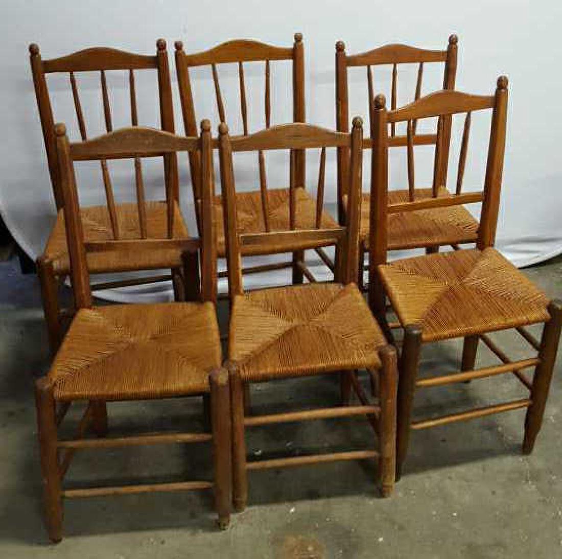 Set of Six Antique French Rush Dining Chairs Set of Six: Set of Six Antique French Rush Dining Chairs, Louis XV country style, 5 are same size measuring 37 inches high by 16 inches wide by 13 inches deep, one slightly shorter measuring 34.5 inches high
