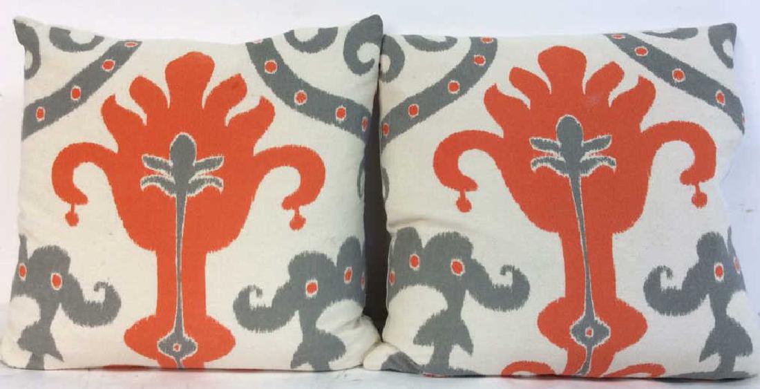 Pair Orange Gray White Ikat Design Pillows (1 of 10)