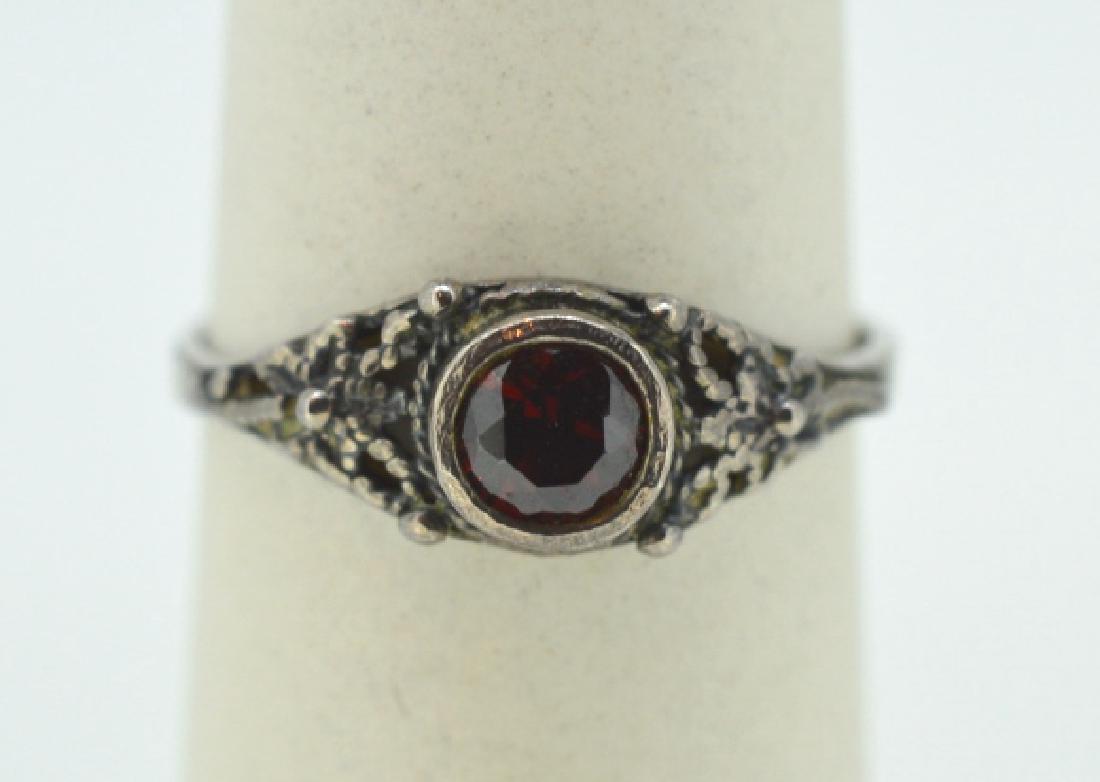 Vintage Garnet & Silver Ring Size 7 3/4" (1 of 4)