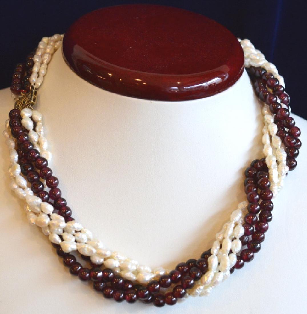 16" Multi Strand Twist Pearl & Garnet Necklace (1 of 8)