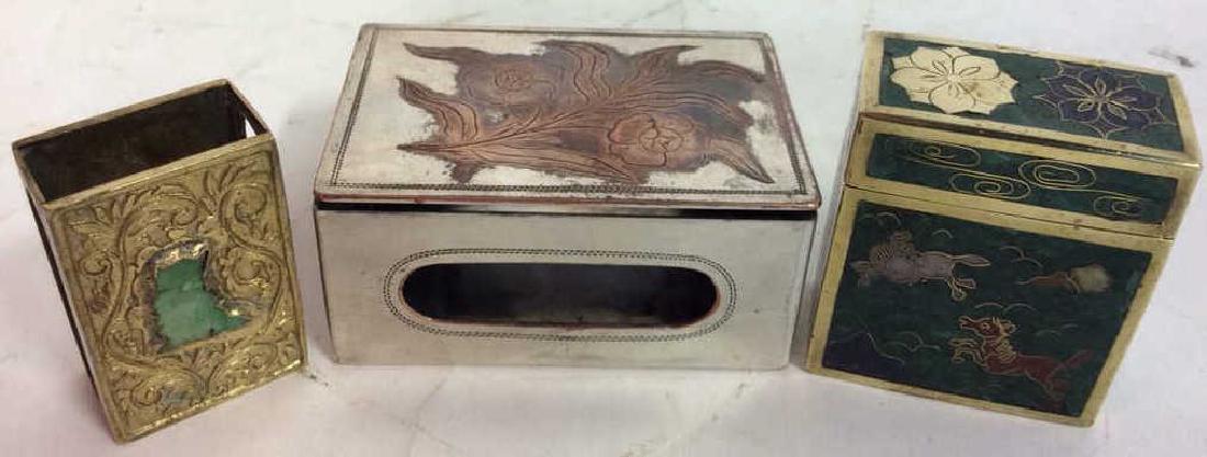 3 Antique Matchboxes, Jade Brass Silver Enamel (1 of 10)