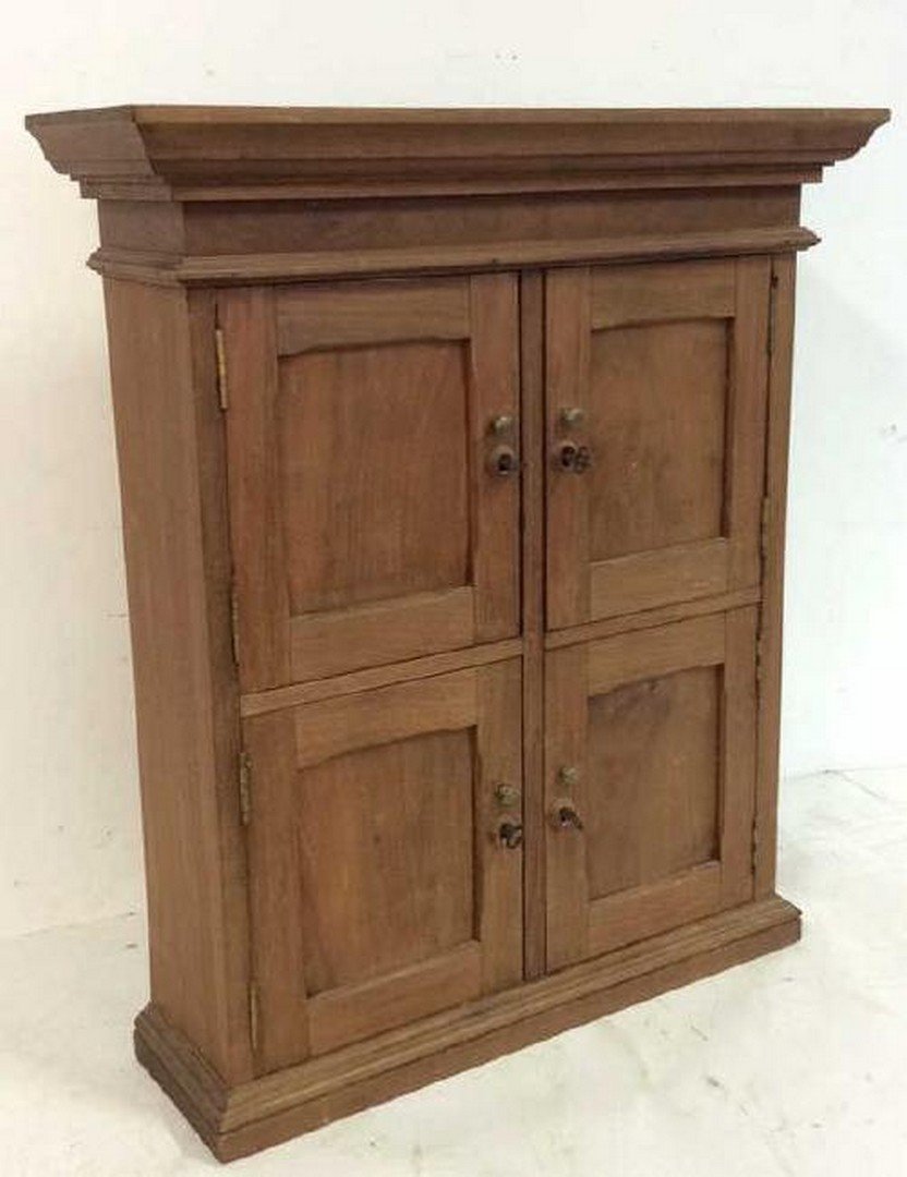 Antique 4 Door Walnut Cupboard w Keys (1 of 9)