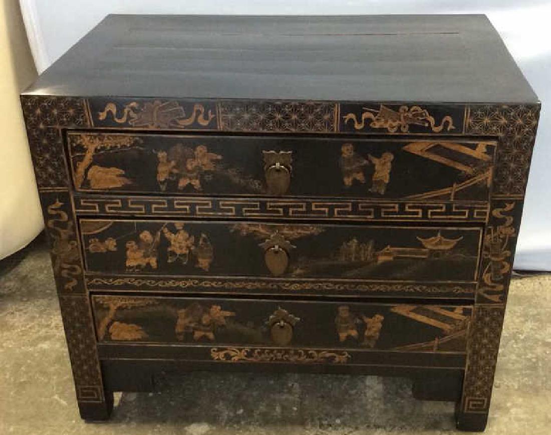 Gold Painted Black Wood Asian Chest (1 of 10)