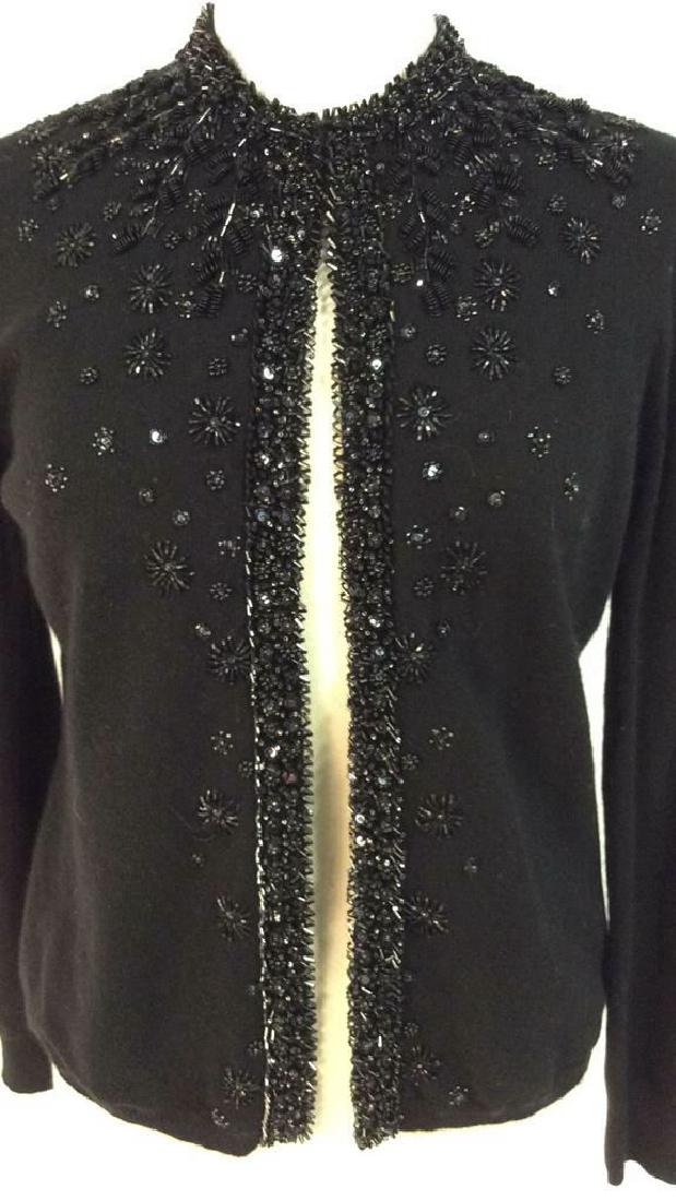 Black Cashmere Sweater Intricate Beadwork: Black sweater labeled100% Cashmere and Silk Lined, labeled for Melinda Eng size Medium. Ladies Designer Fashion. Very Good Condition