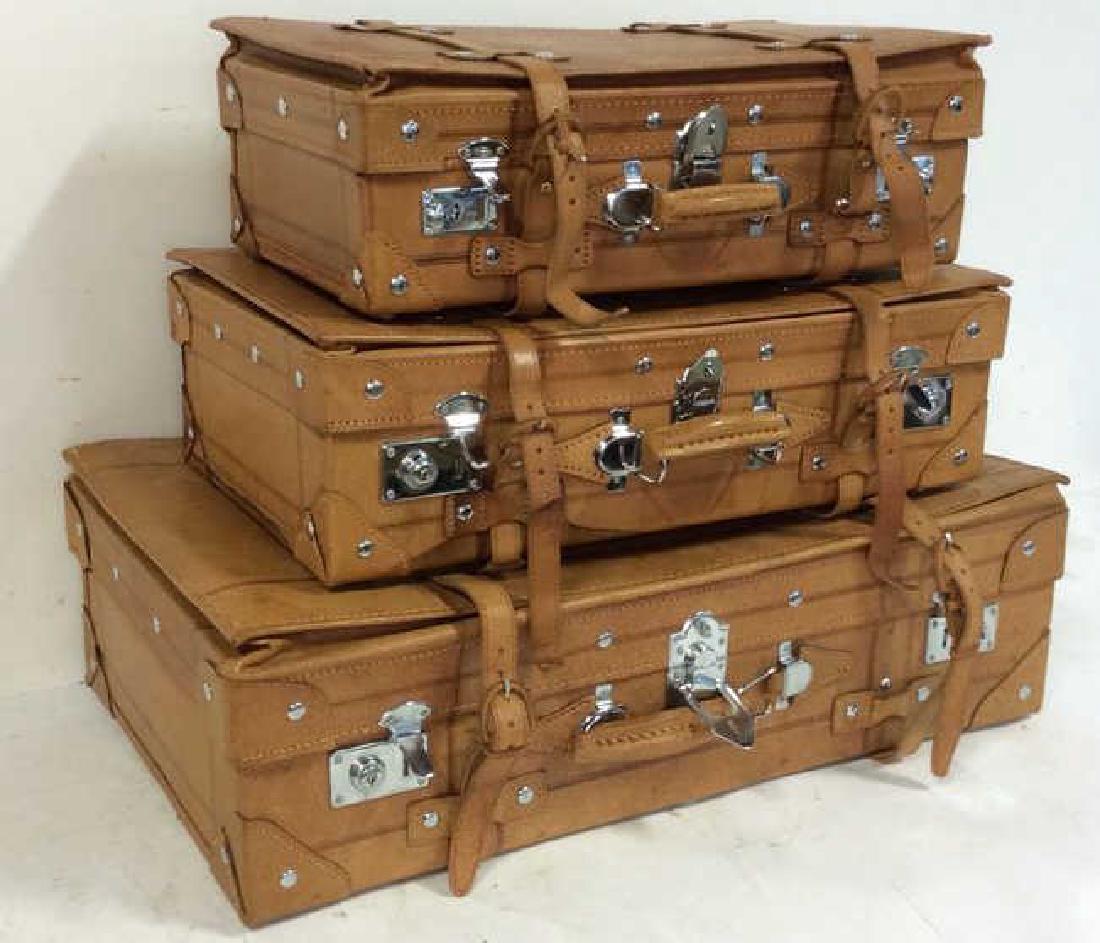Vintage 3 Piece Leather Golden Leaf Luggage Set (1 of 10)
