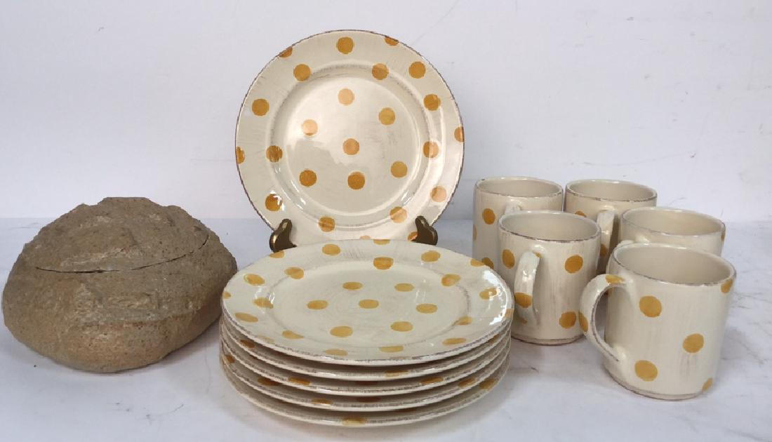 Group Lot Of Pottery Mugs, Plates, Lidded Bowl (1 of 10)