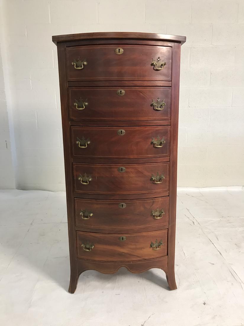 Lingerie or Bachelor's chest: Lingerie or Bachelor's chest. Mahogany with brass hardware, property of Bedford Estate, originally purchased at auction at the Hammond Museum in North Salem, NY. 6 drawers. H 50.5 x W 23.5" x D 19.5. 