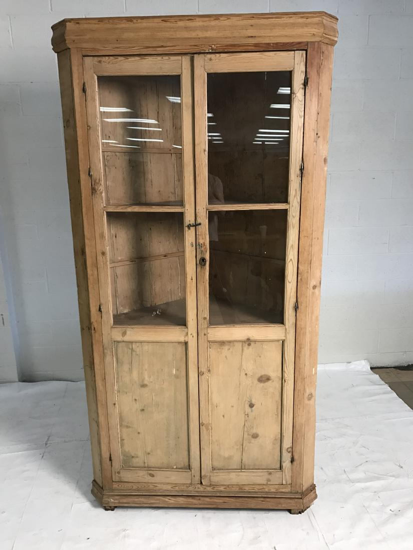 Antique pine corner hutch with glass front (1 of 11)