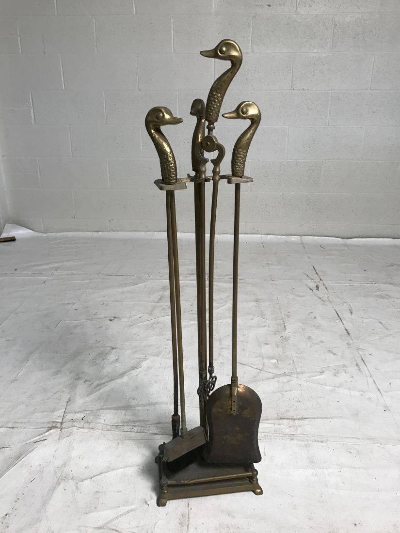 Vintage brass fireplace tool set with bird / duck (1 of 15)