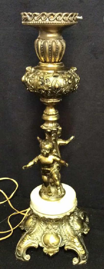 Brass and Marble Cherub Adorned Lamp (1 of 10)