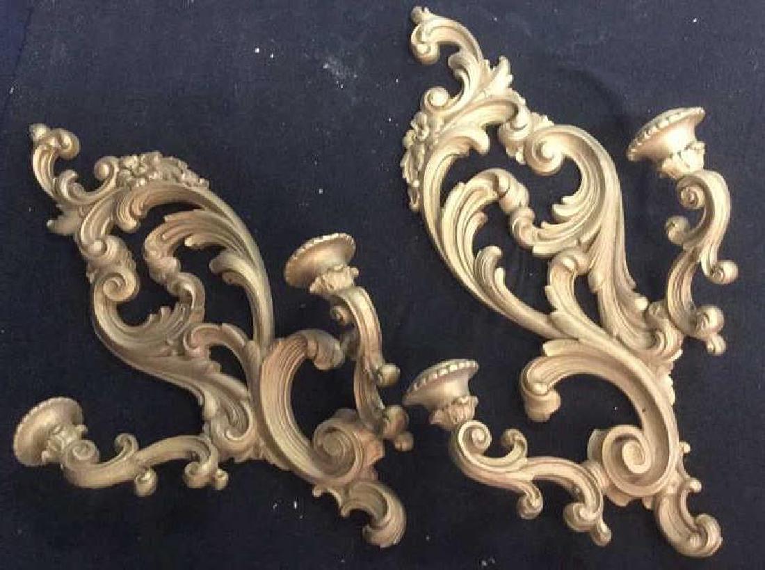 Pair of Syroco Wood Gold Painted Candle Sconces (1 of 11)