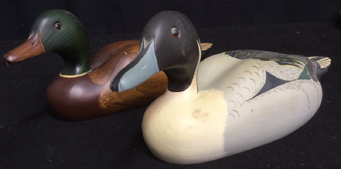 Group Lot 2 Carved Wood Hand Painted Ducks Signed (1 of 10)