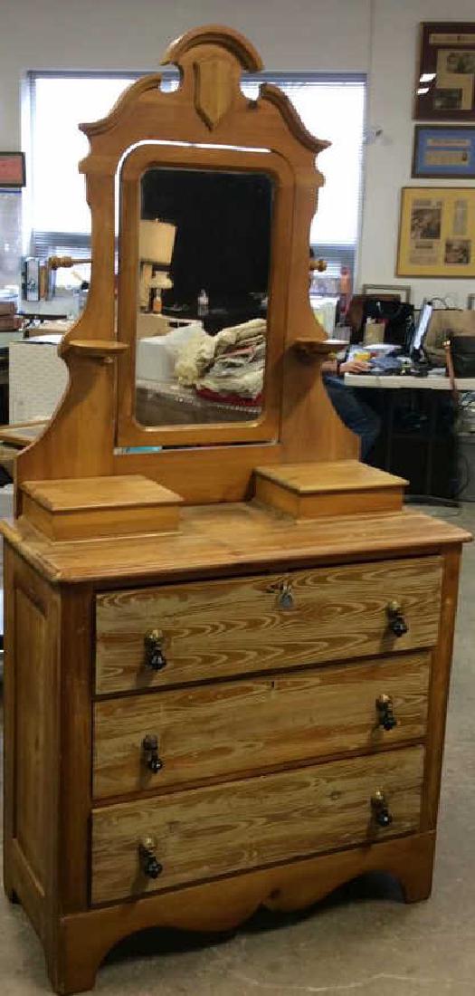 Antique Bleached Wood Victorian Dresser W Mirror (1 of 11)