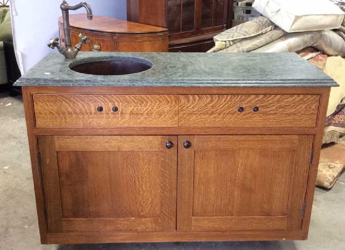 Wet Bar w Copper Sink Green Marble Cabinetry Wood (1 of 10)