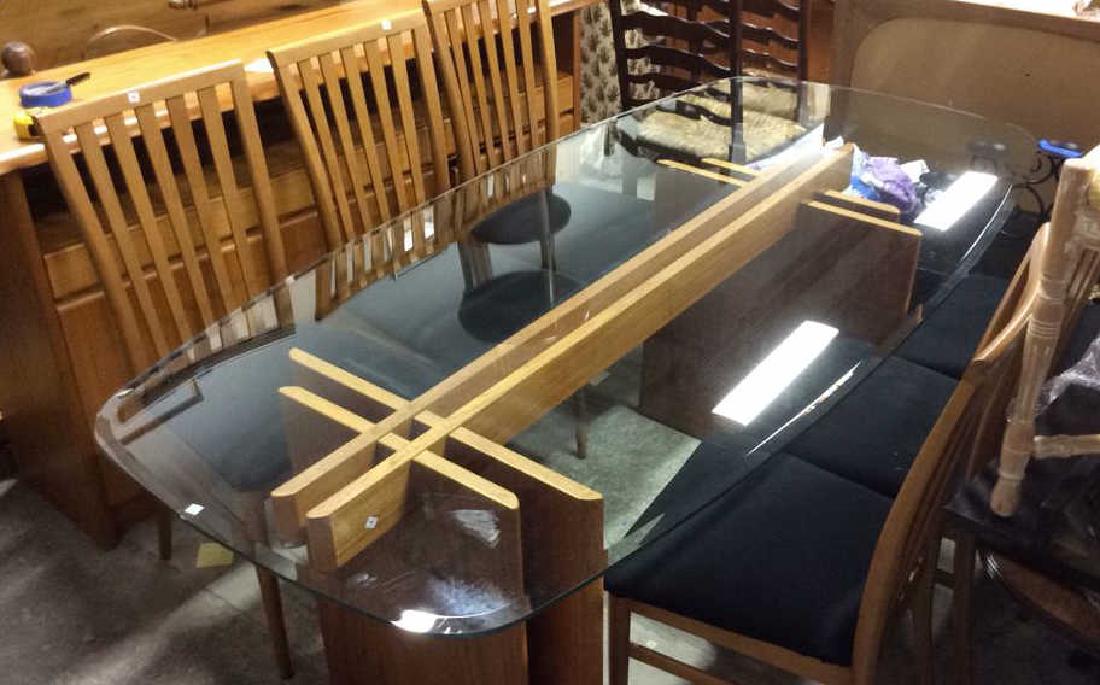 Dining Room Teak Wood Glass Table 6 Chairs (1 of 11)