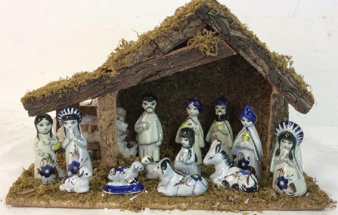 Holiday Nativity Set Manger Pottery Figures Some repair (1 of 9)