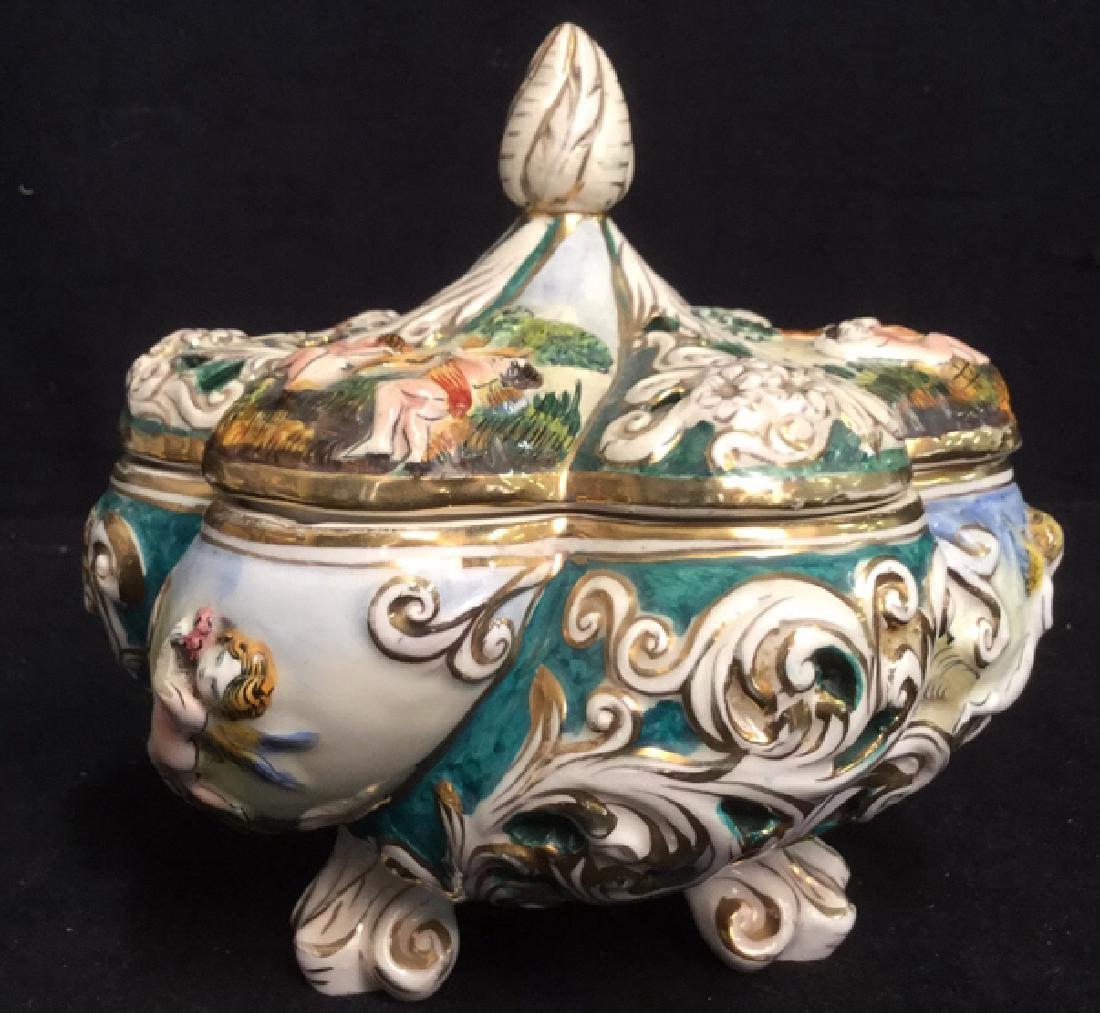 Vintage Footed Capodimonte Porcelain Lidded Bowl (1 of 8)