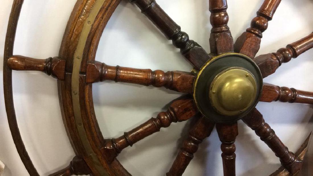 Large Antique Ships Wheel Brass Teak Oak Steel (1 of 12)