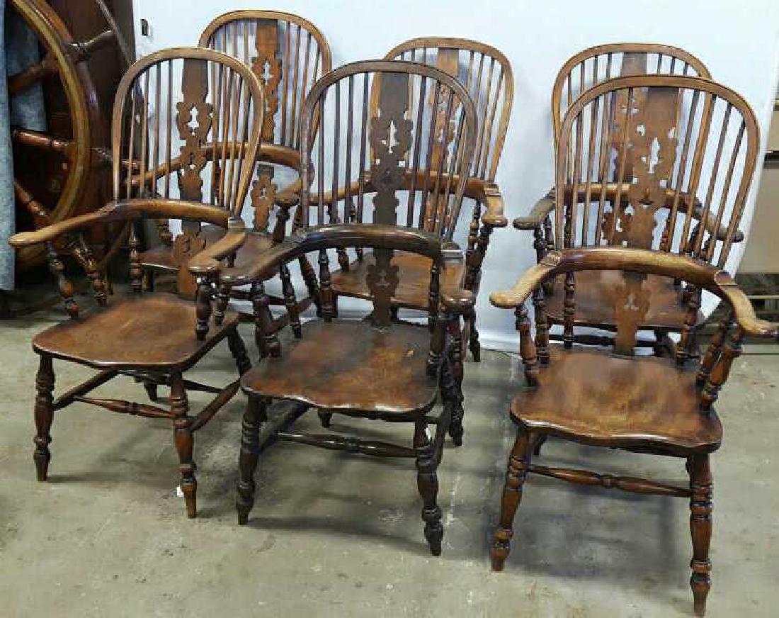 Set 6 Antique English Broad Arm Windsor Chairs (1 of 11)