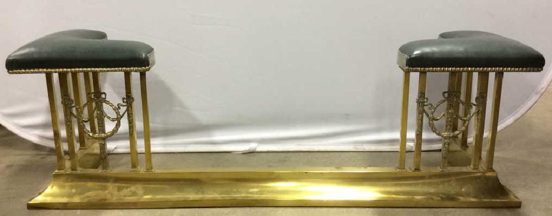Antique Continental Brass Leather Fireplace Fender (1 of 11)