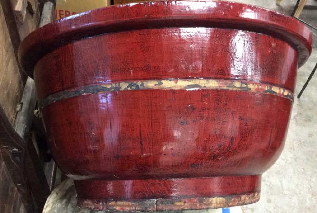 Provincial Chinese Red Painted Wood Bucket Planter (1 of 14)