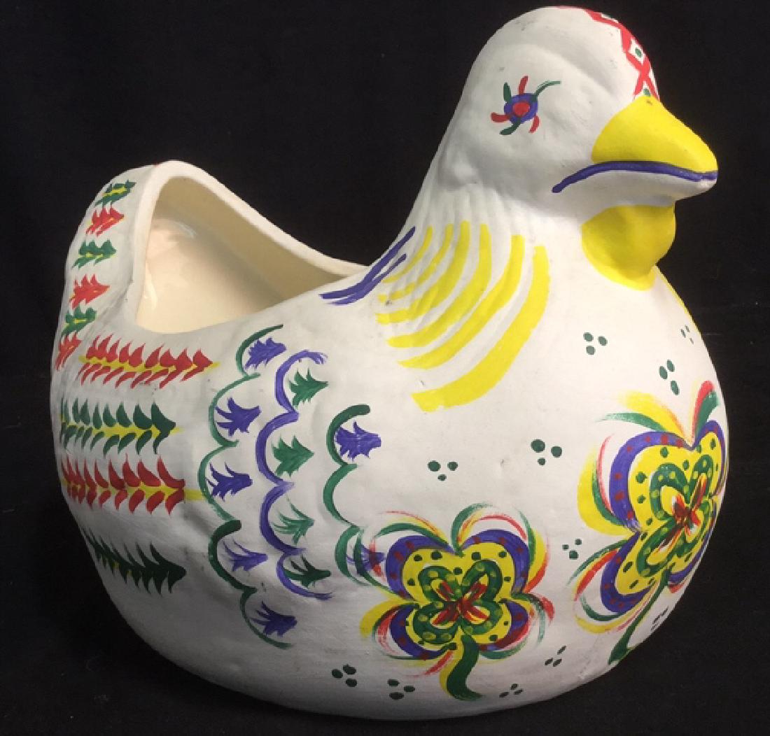 Folk Art Hand Painted Pottery Chicken Signed (1 of 10)