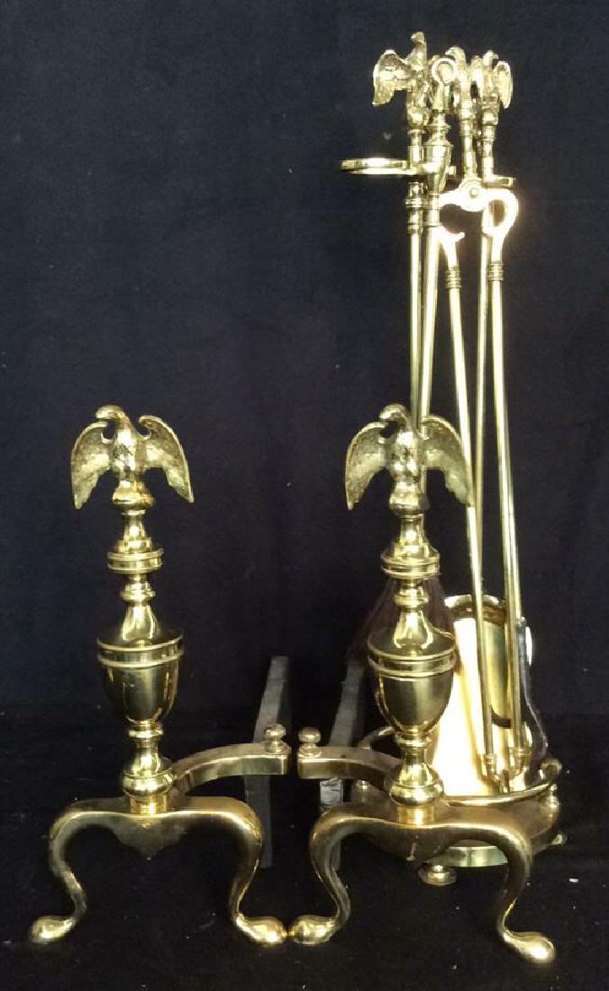 Antique Brass Eagle Andirons and Tools (1 of 14)