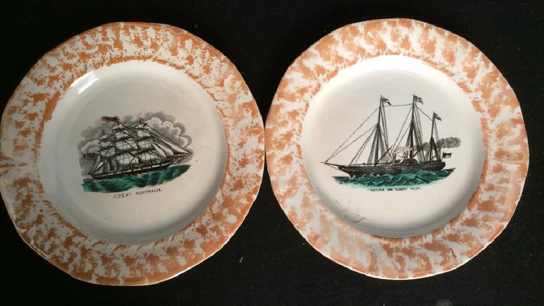 Pair Antique Maritime Ship Plates C 1850 (1 of 11)
