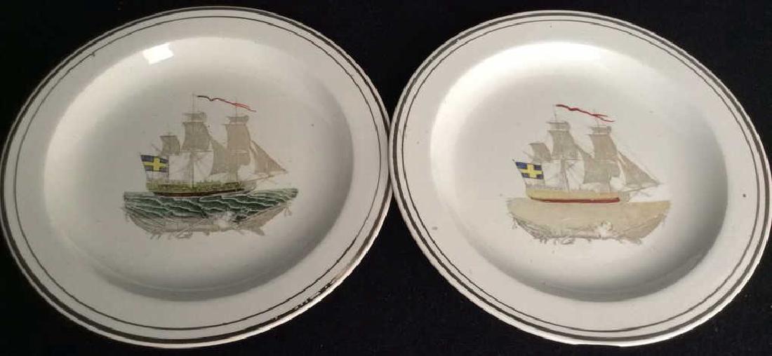 Pair Antique Painted Ship Plates C 1850 (1 of 11)
