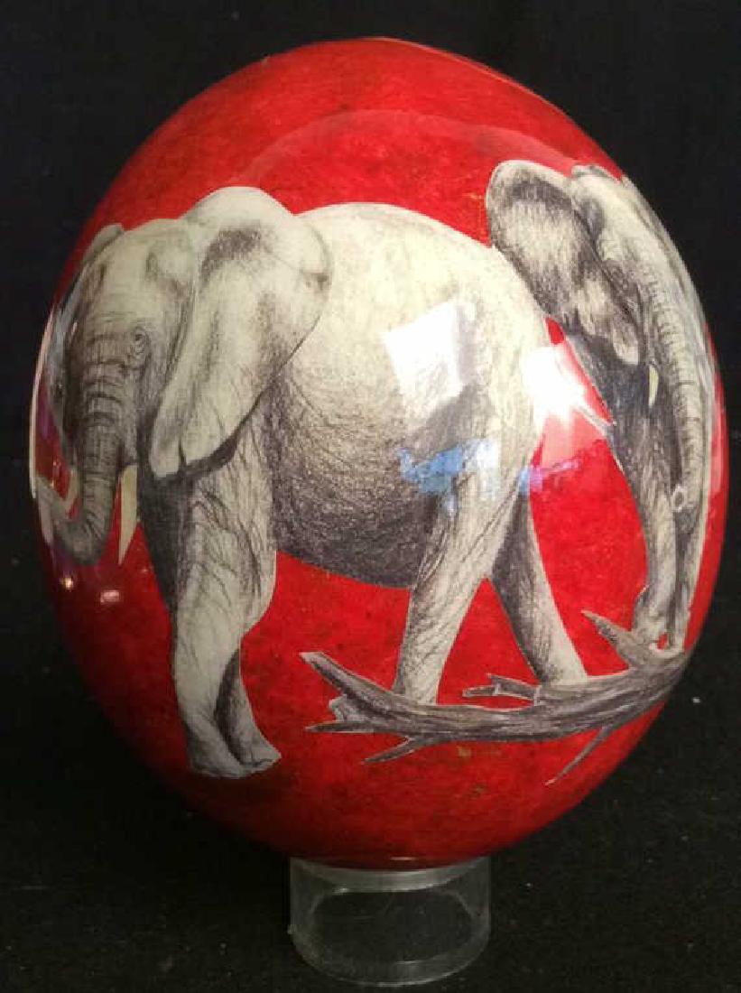 Elephant Painted Ostrich Egg W Stand (1 of 10)