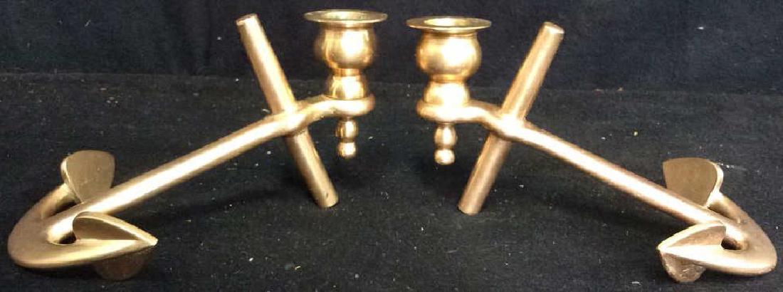 Pair Copper Tone Metal Anchor Candlesticks (1 of 8)