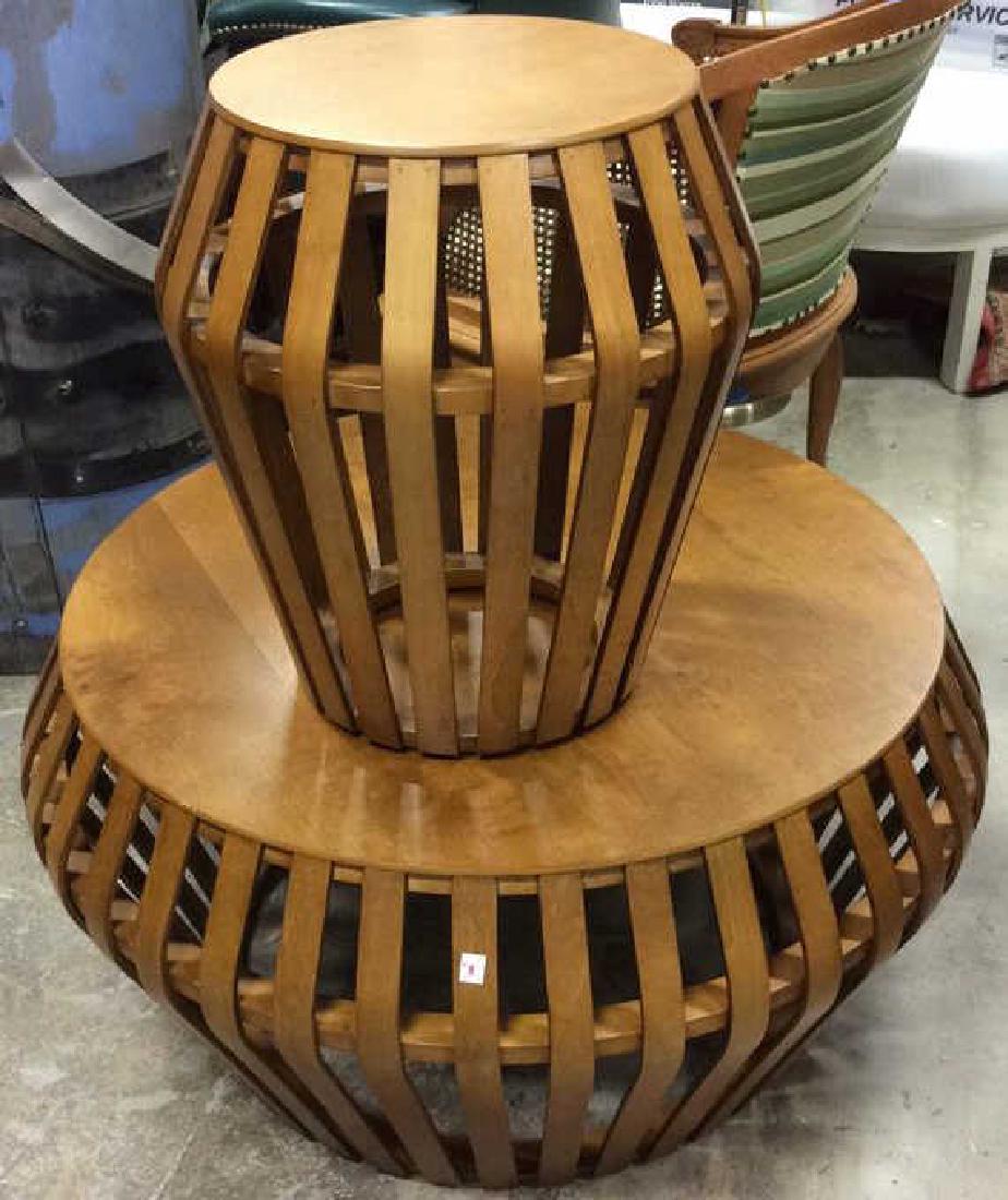 Slat Wood Drum Form Low Table ne Side Table (1 of 9)