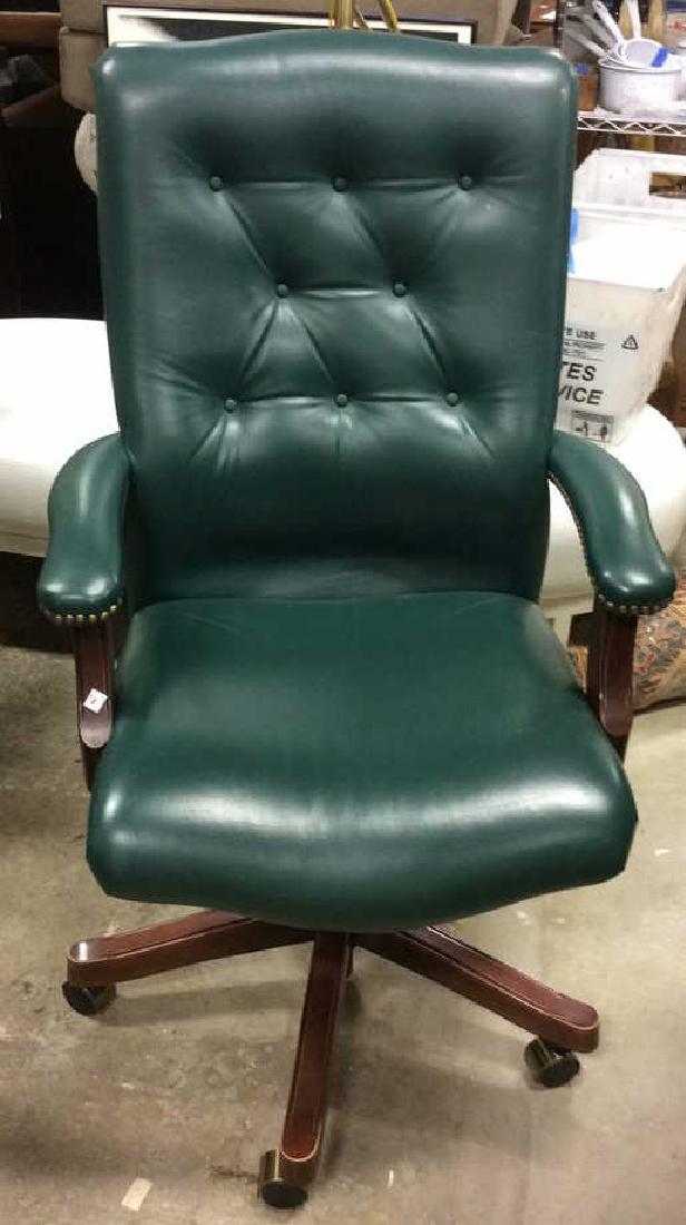 Green and Mahogany Tufted Swivel Office Chair (1 of 7)