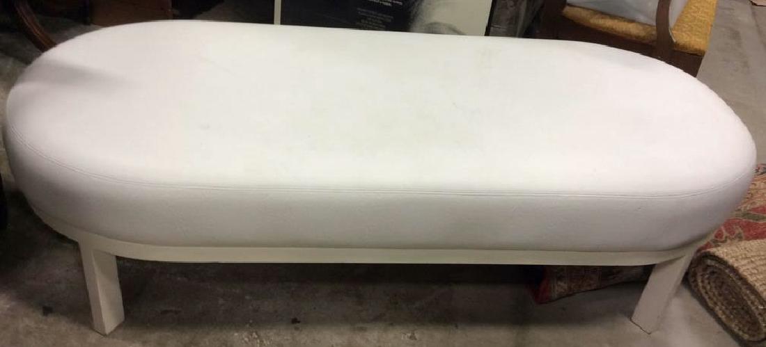 1970 's Style White Upholstered Wood Bench (1 of 7)