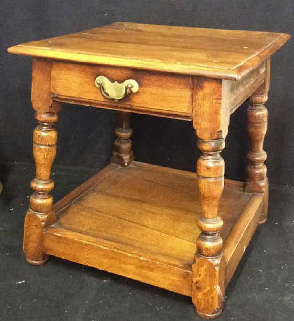 Signed Antique hand hewn wood end able (1 of 10)