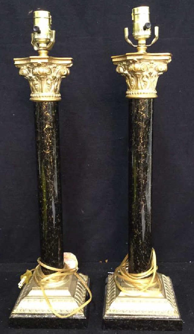 Pair Marbleized and Gilded  Metal  Lamps (1 of 10)