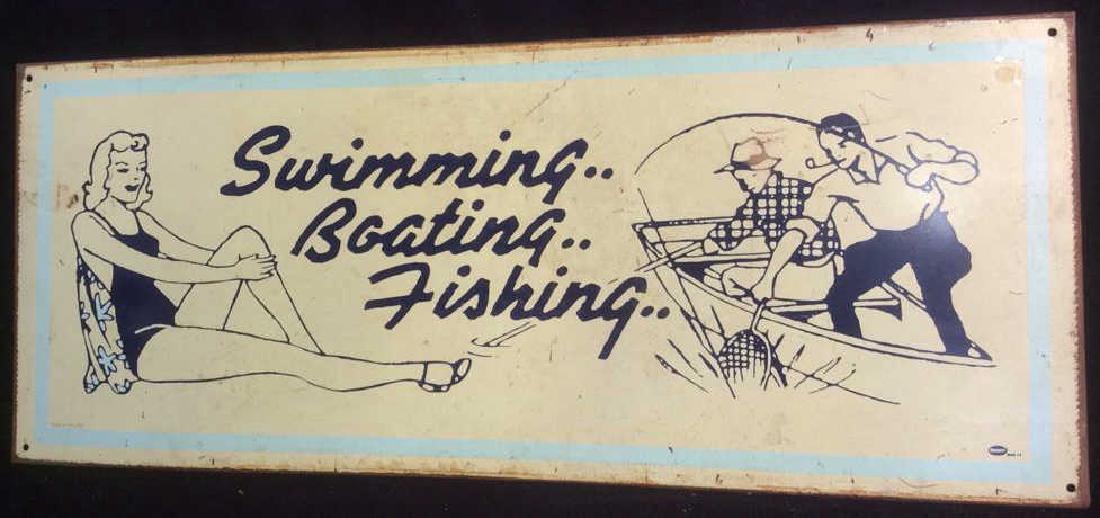 Vintage Tin Sign Fishing Sunbathing Theme (1 of 6)