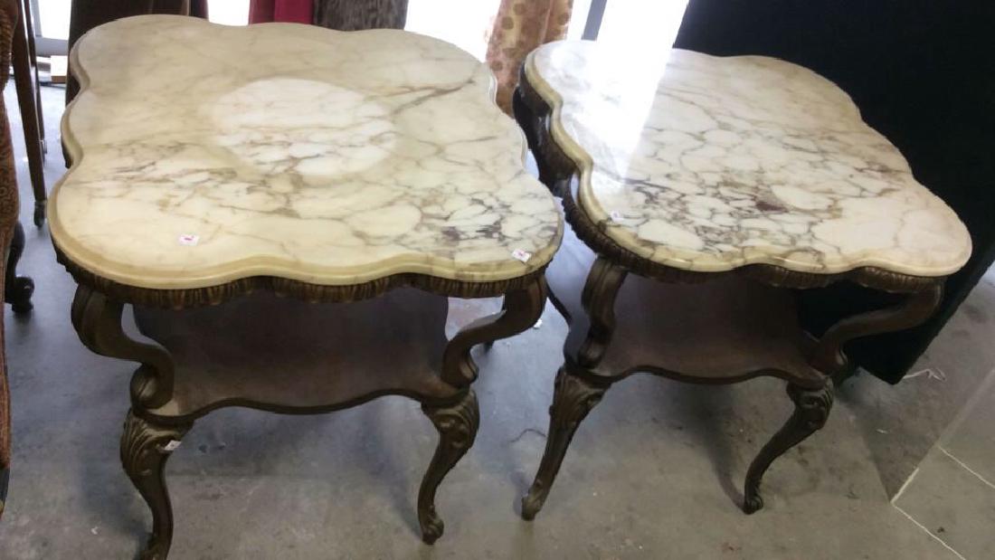 Pair Marble Topped Carved Vintage End Tables (1 of 10)