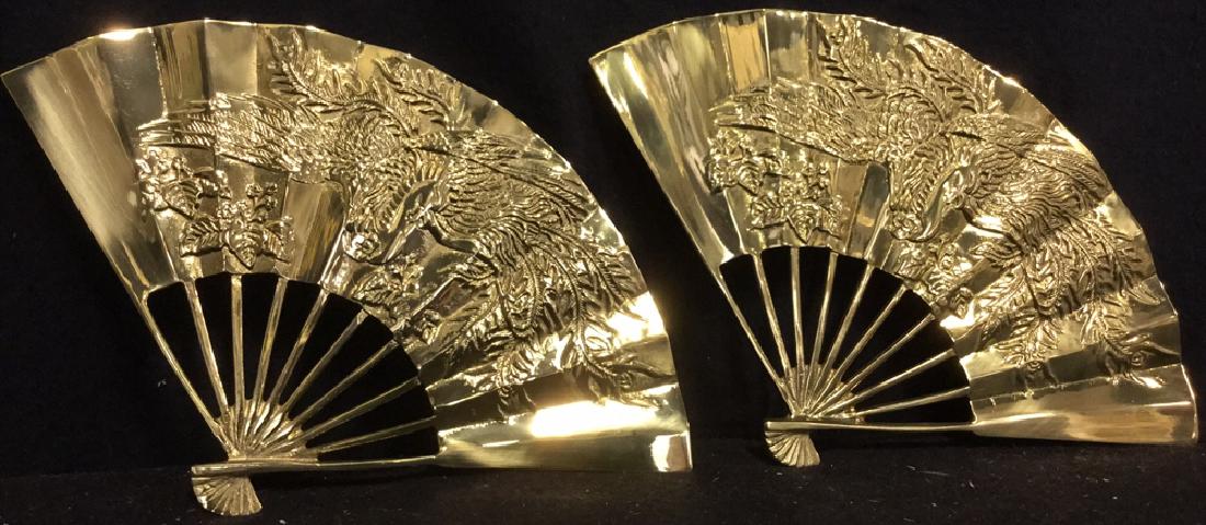 Pair Asian Style Brass Over Iron Hand Held Fans (1 of 5)