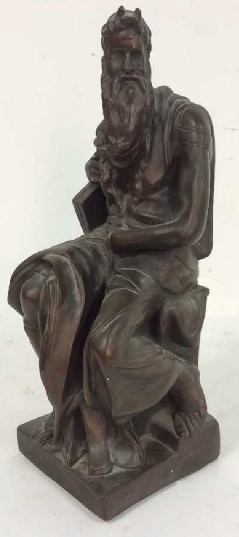 Resin sculpture of Moses: Resin or plaster Seated Moses with flowing beard. Apparently unsigned. Measures ht 15 inches