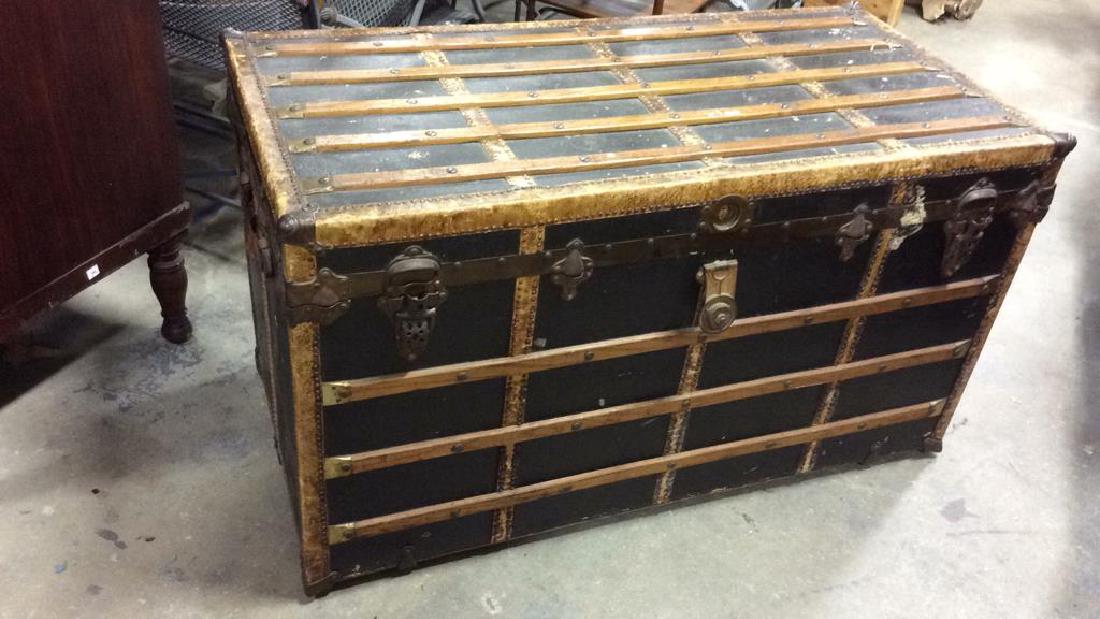 Antique Wood Leather Brass Steamer Trunk (1 of 10)