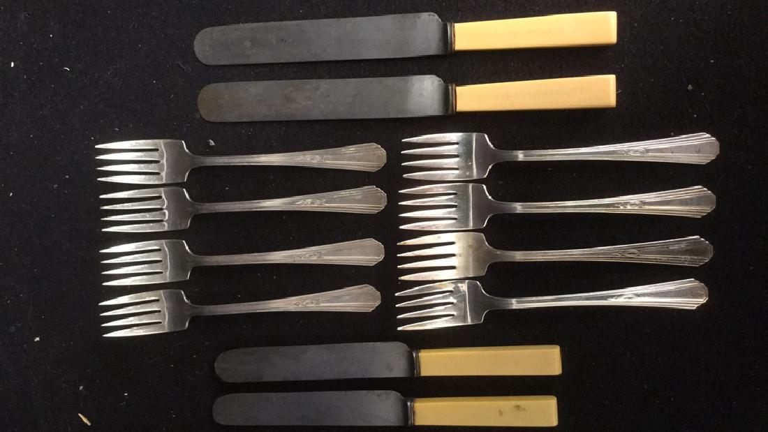 Group 12 Silver Plate Forks Bakelite Handle Knives (1 of 6)