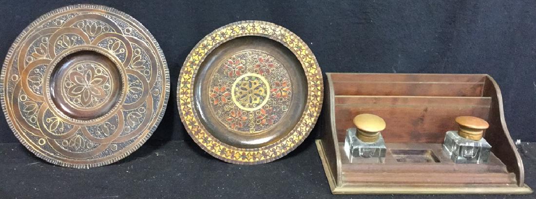 Wooden Plates & Letter Holder With Inkwells (1 of 10)
