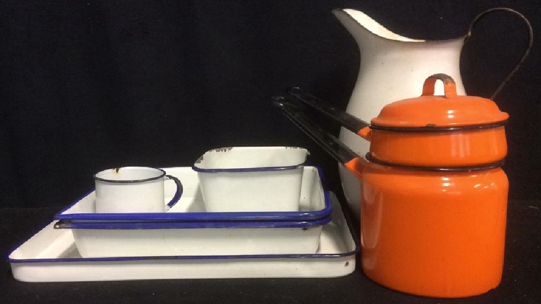 Group Lot 7 Vintage Enamelware White Blue Orange (1 of 8)