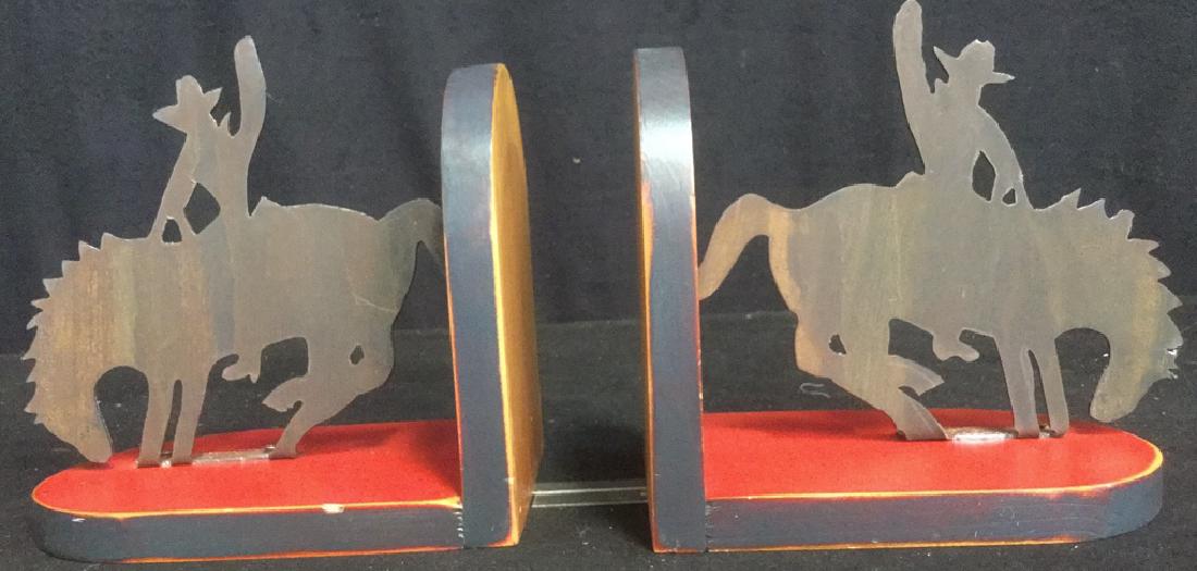 Pair Western Theme Wood and Metal Bookends (1 of 5)